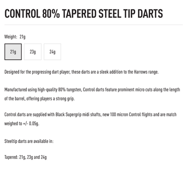 Harrows Control Tapered 23 gram