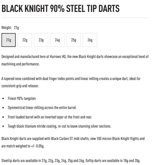 Harrows Black Knight 21 gram