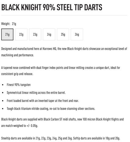 Harrows Black Knight 21 gram